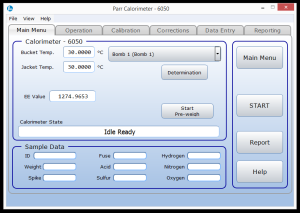 Sample screenshot from a PC running the Parr 6050 Calorimeter Software