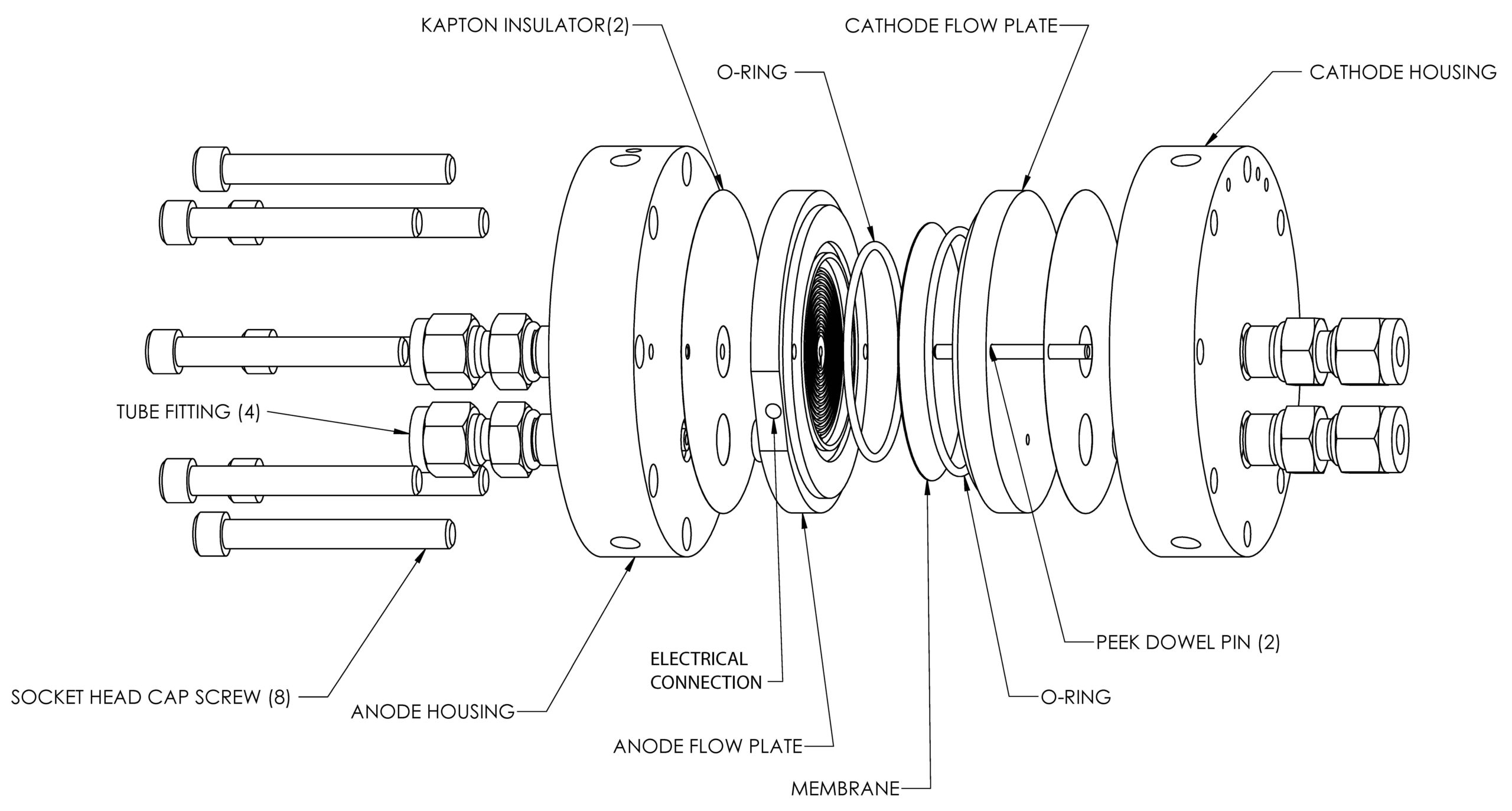 Pressure Instrument Exploded View Parr A2000G High Pressure Electrolyzer Cell - Parr Instrument Company